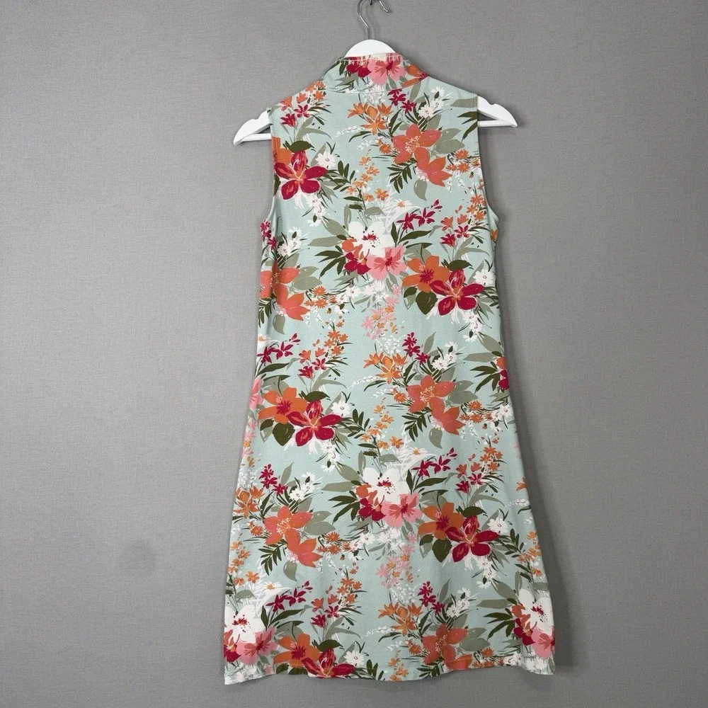 Spartina 449 Half-Zip Dress Womens S Blue Tropical Floral Golf Preppy Coastal - Picture 5 of 13